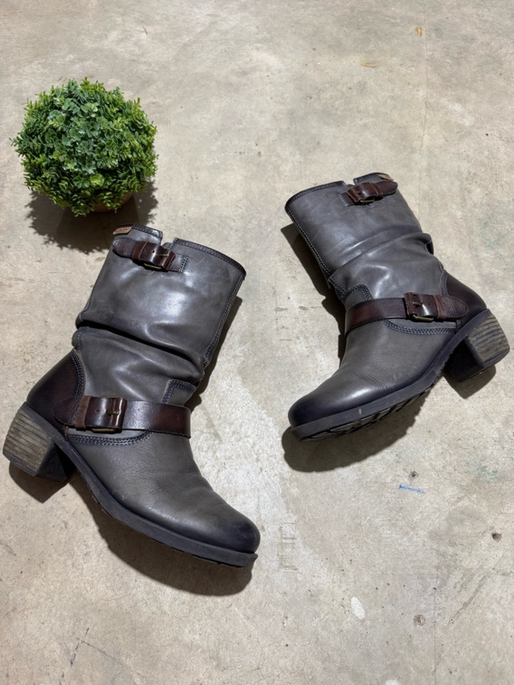 Pikolino Le Mans Leather Boots Women Size 7 Gray Heeled Fall Equestrian Winter